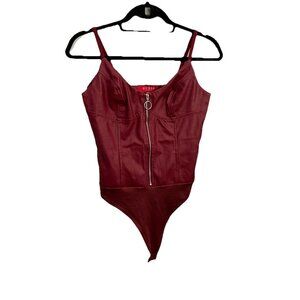 Guess Faux Leather Burgundy  Bodysuit Zipped Biker Gothic Women Small